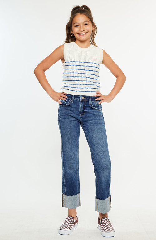 Kancan Gisela Mid Rise Kids Cropped Straight Jeans In Multi
