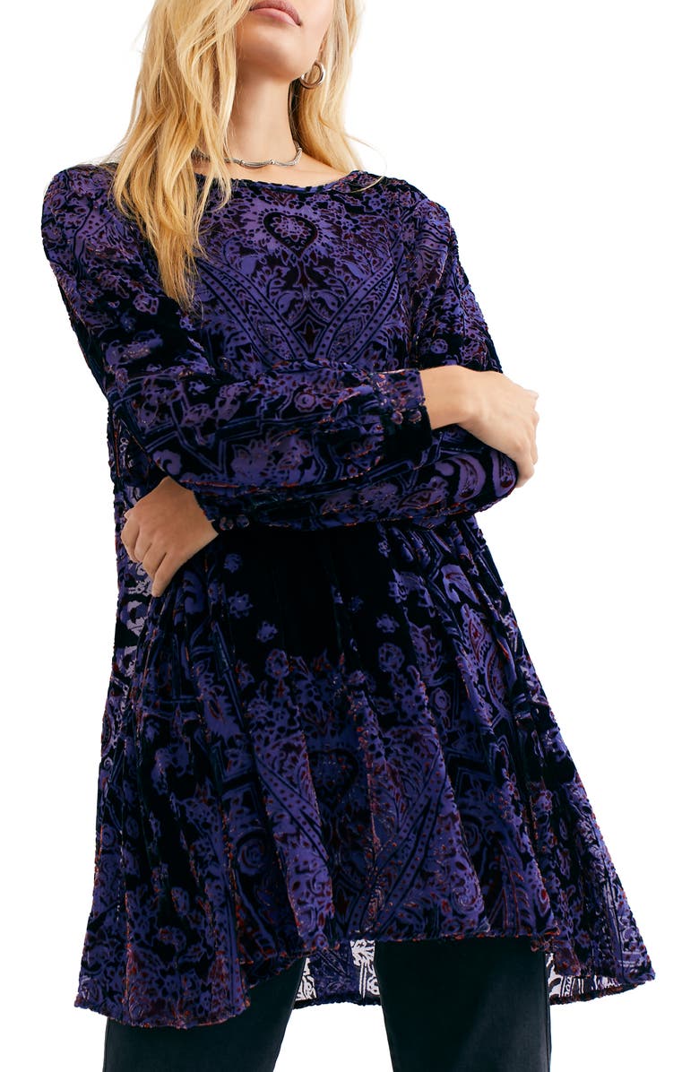 Free People Mirror, Mirror Long Sleeve Velvet Minidress, Main, color,