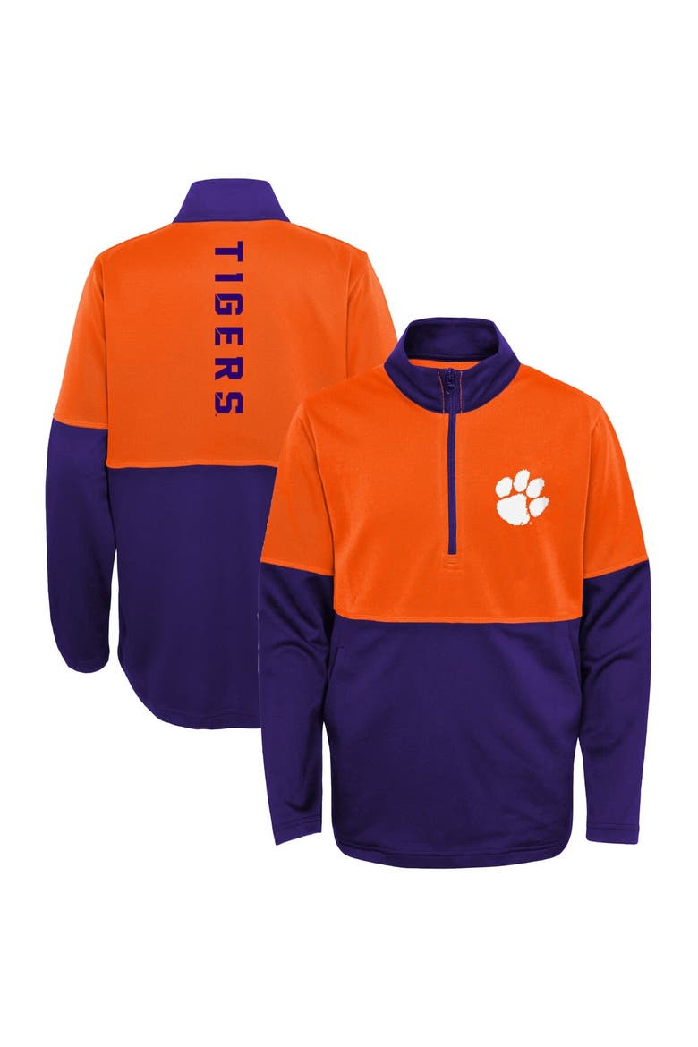 Youth Purple/Orange Clemson Tigers Quick Snap Spine Print Quarter-Zip Jacket, Main, color, Purple