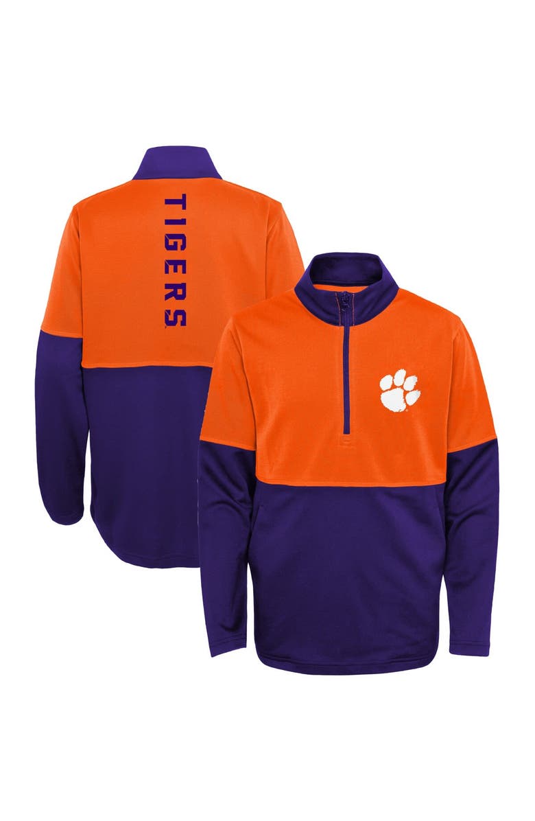 Outerstuff Youth Purple/Orange Clemson Tigers Quick Snap Spine Print Quarter-Zip Jacket, Main, color,
