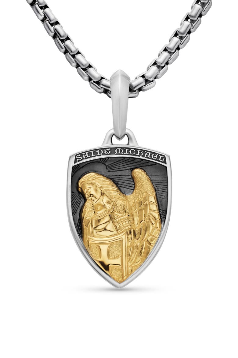 Men's St. Michael Shield Amulet, Main, color, SILVER