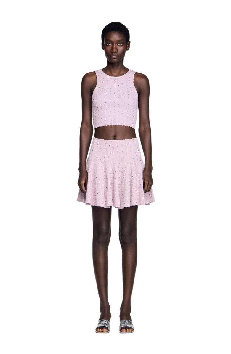 SANDRO Rhinestone knit crop top, Main, color, Mauve