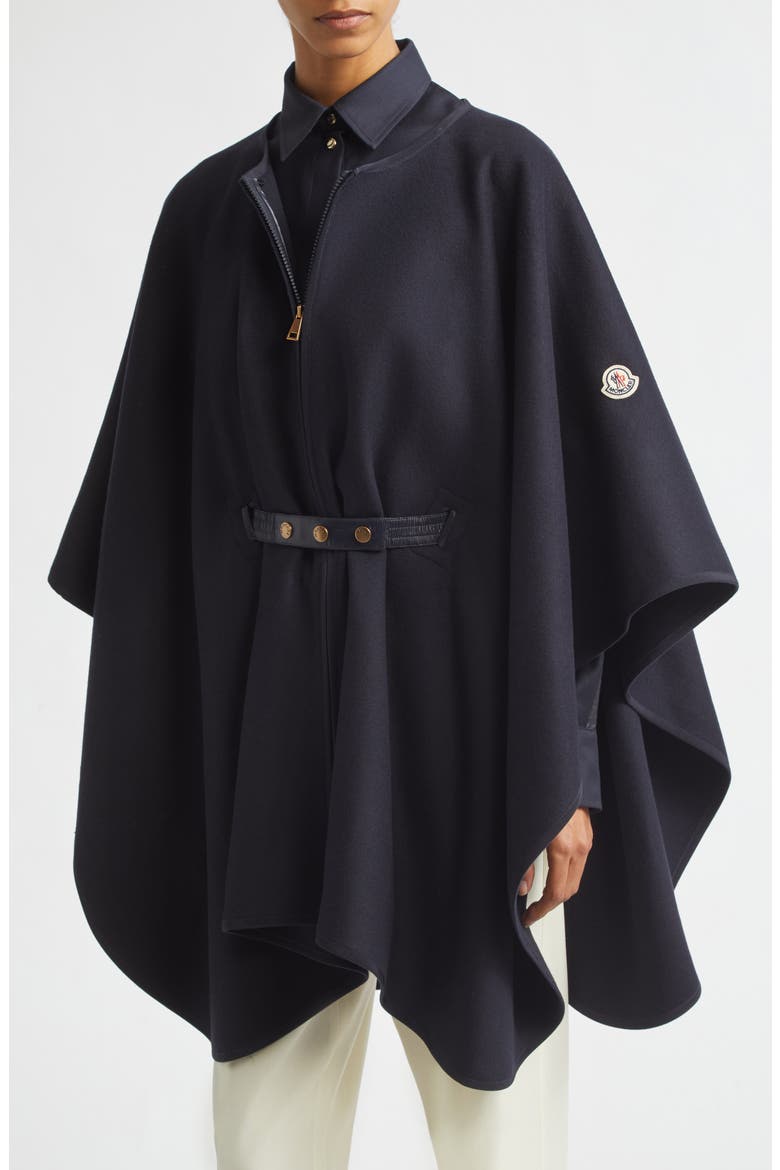 Zip Padded Wool Blend Hooded Cape, Alternate, color, BLUE