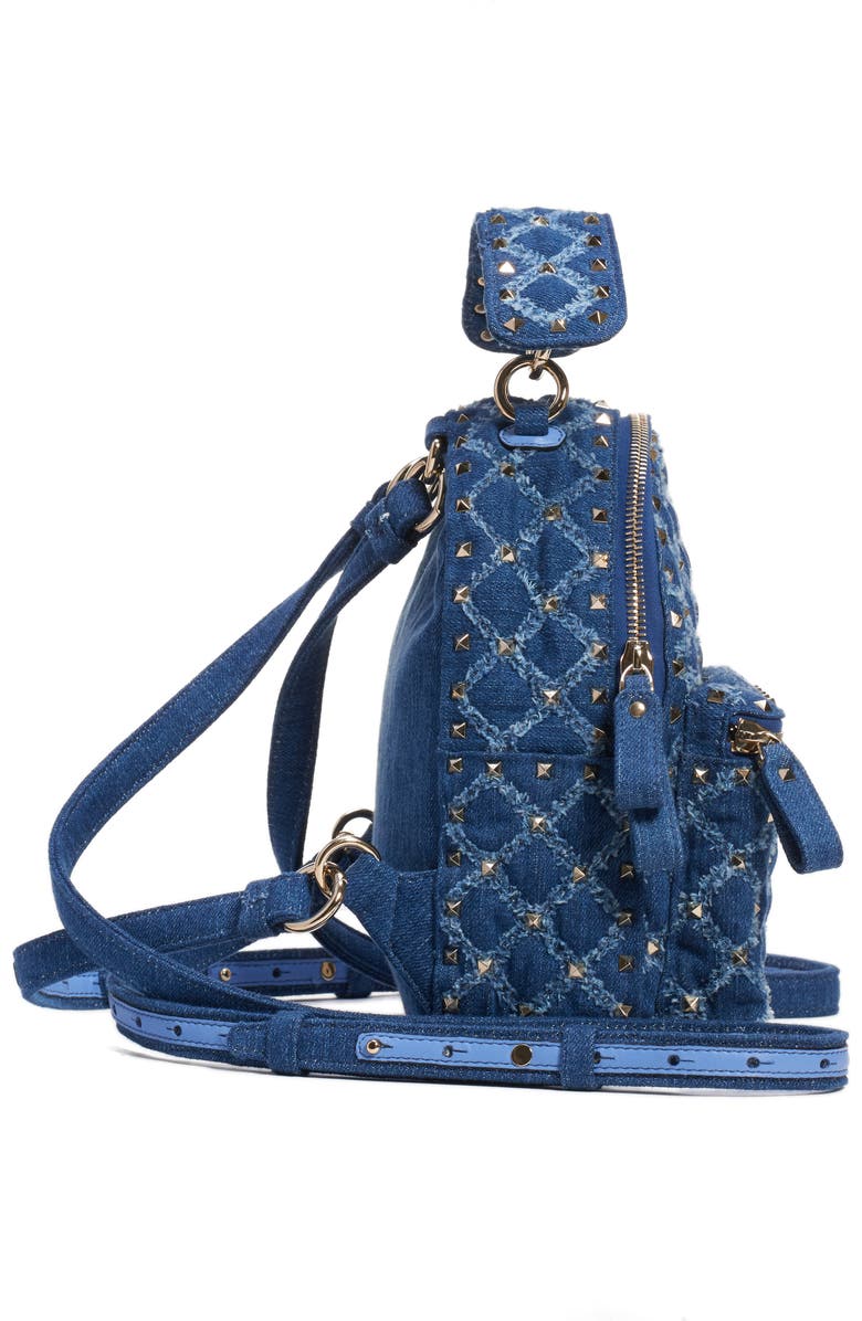 Valentino Garavani Mini Rockstud Spike Denim Backpack, Alternate, color,