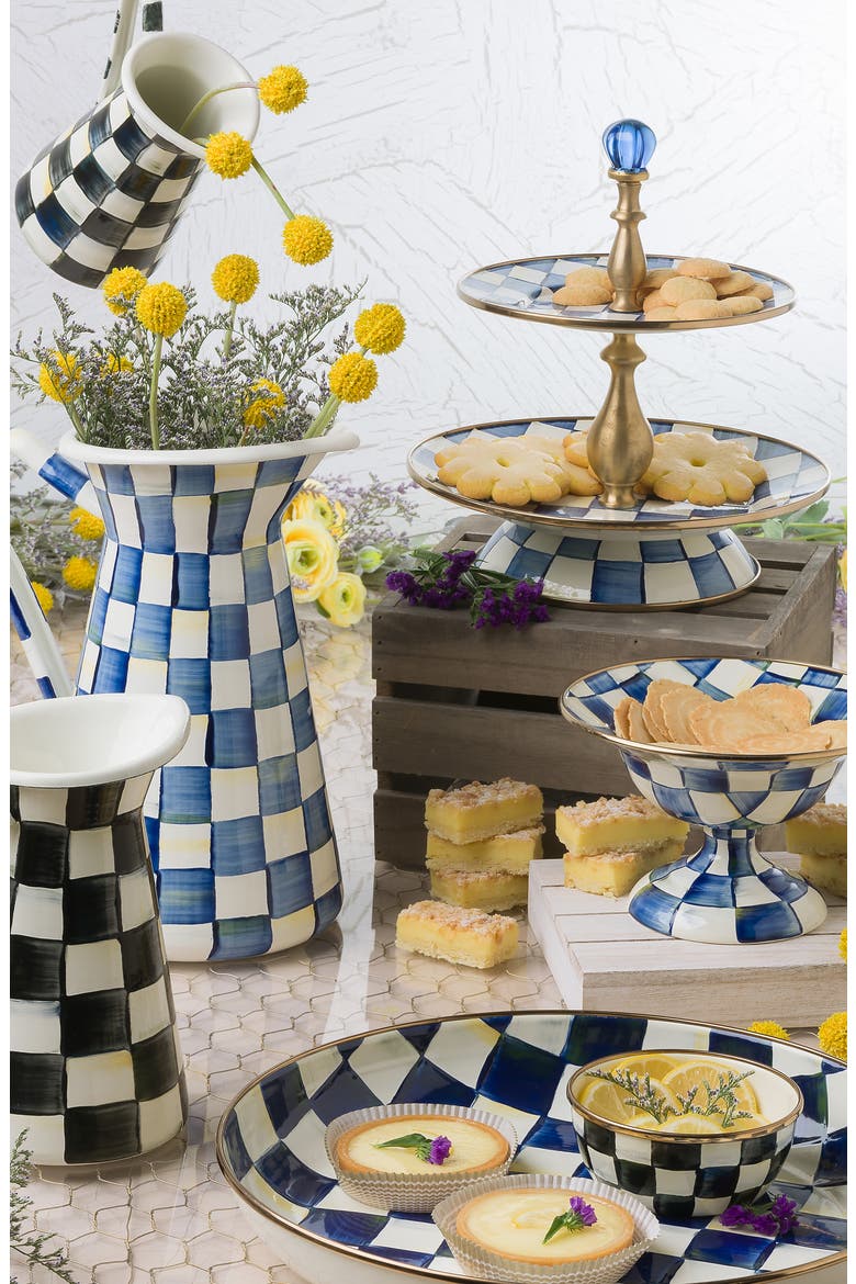 Royal Check Enameled Steel 2-Tier Sweet Stand, Alternate, color, BLUE/ WHITE