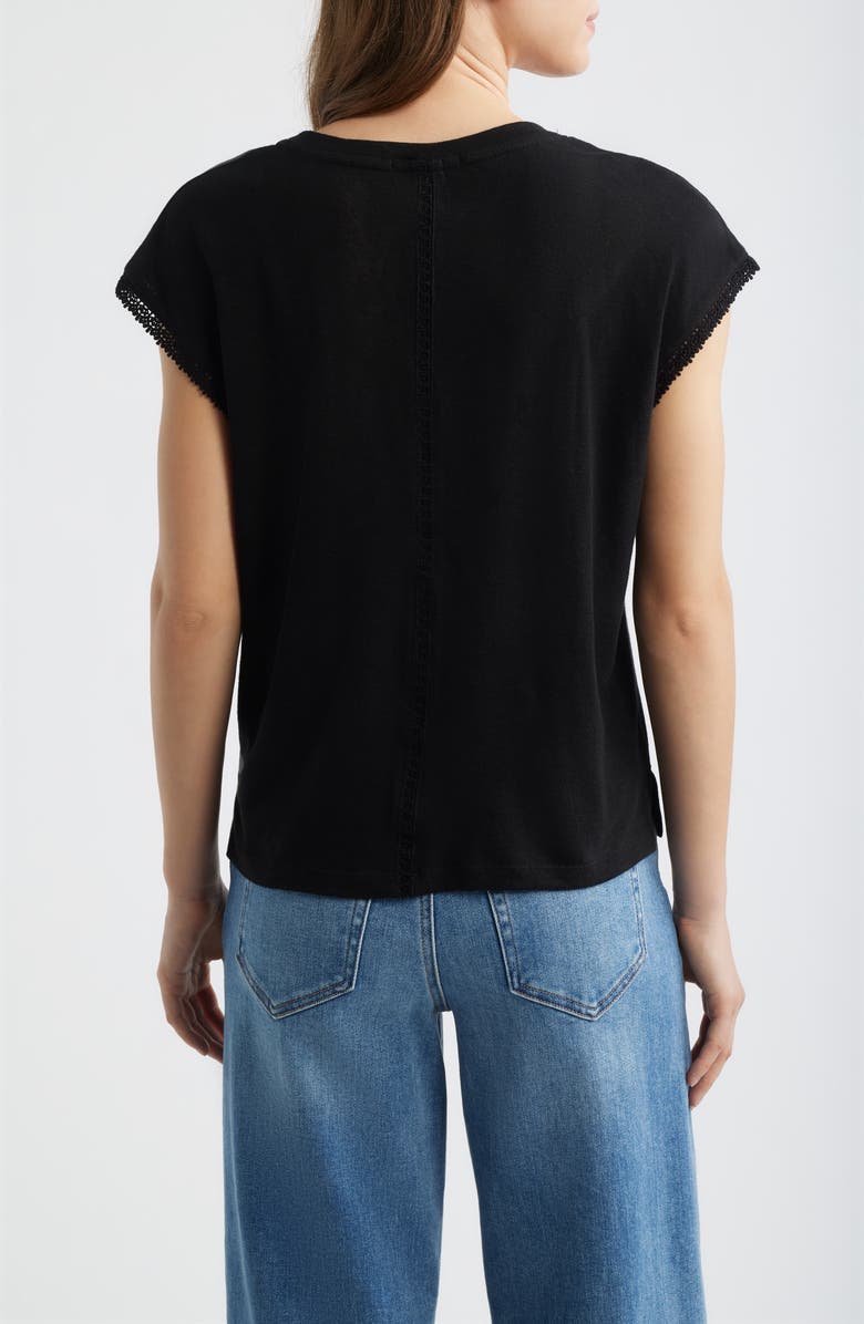 Wit & Wisdom Crochet Cap Sleeve Tee, Alternate, color, Black