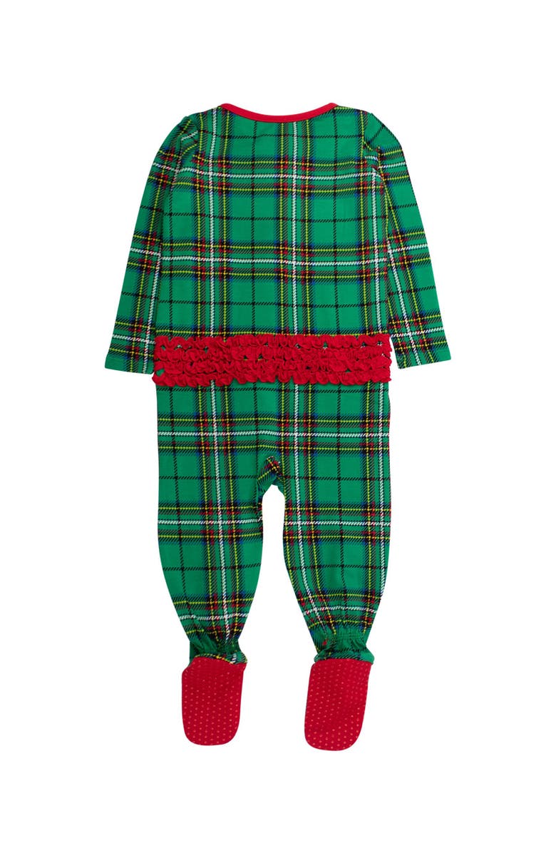 RuffleButts Modal Blend Ruffle One Piece Footie Pajamas, Alternate, color, Green Nicholas Plaid