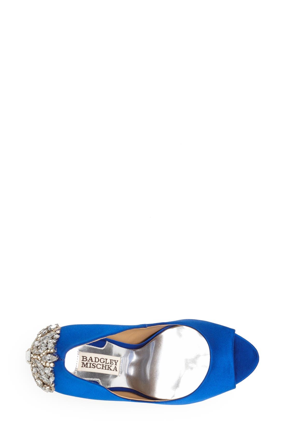 Badgley Mischka Collection Kiara Crystal Back Open Toe Pump, Alternate, color, Sapphire Satin
