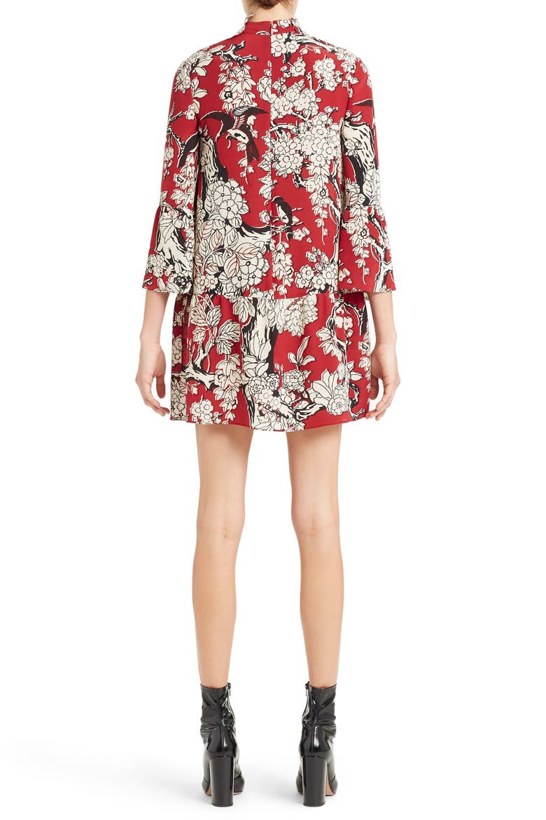 'Enchanted' Floral Print Stretch Silk Dress, Alternate, color, DEEP RED