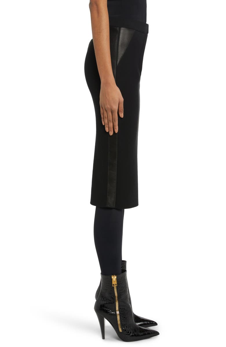 TOM FORD Wool Blend Crepe & Leather Pencil Skirt, Alternate, color,