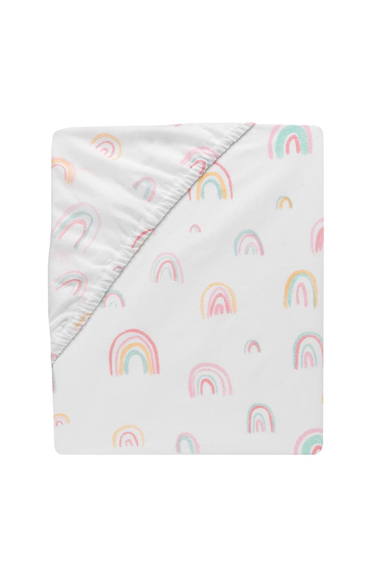 Watercolor Pastel Rainbow 100% Cotton Baby Fitted Crib Sheet, Alternate, color, White Multi