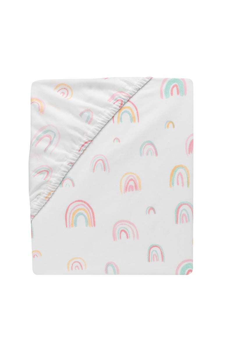 Lambs & Ivy Watercolor Pastel Rainbow 100% Cotton Baby Fitted Crib Sheet, Alternate, color, White Multi