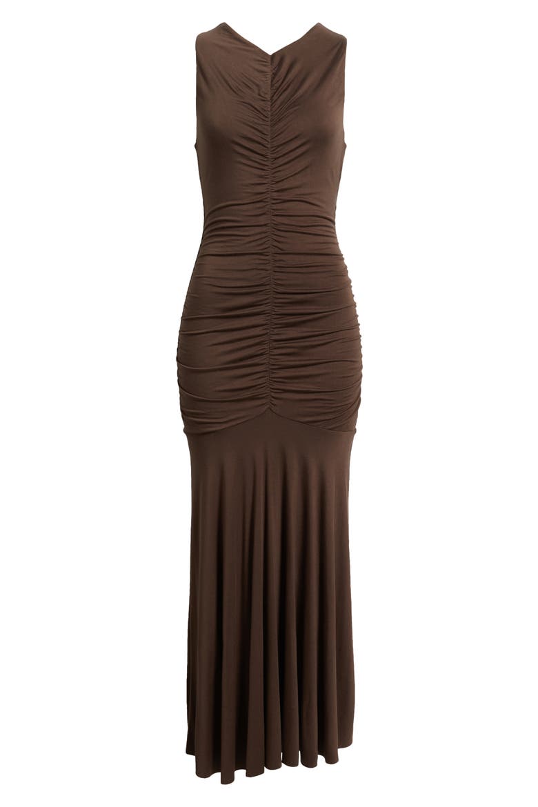 Ruched Sleeveless Maxi Dress, Alternate, color, BROWN SEAL