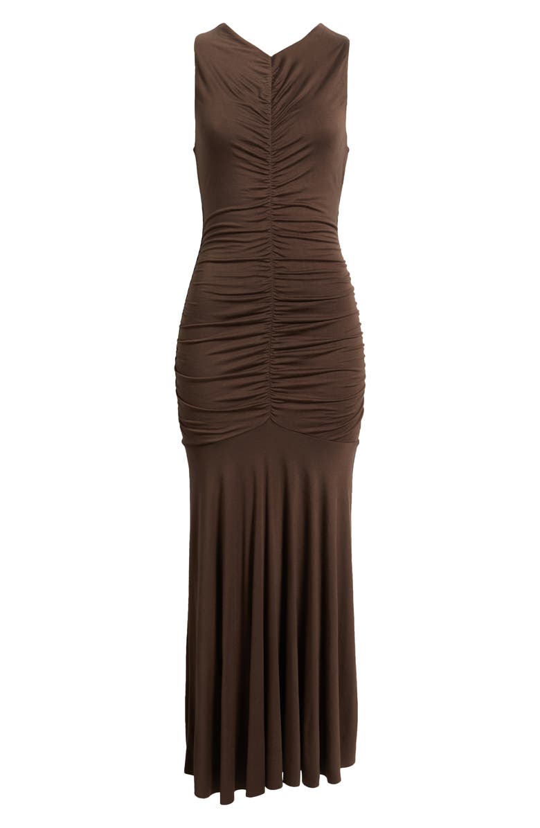 Open Edit Ruched Sleeveless Maxi Dress, Alternate, color, Brown Seal