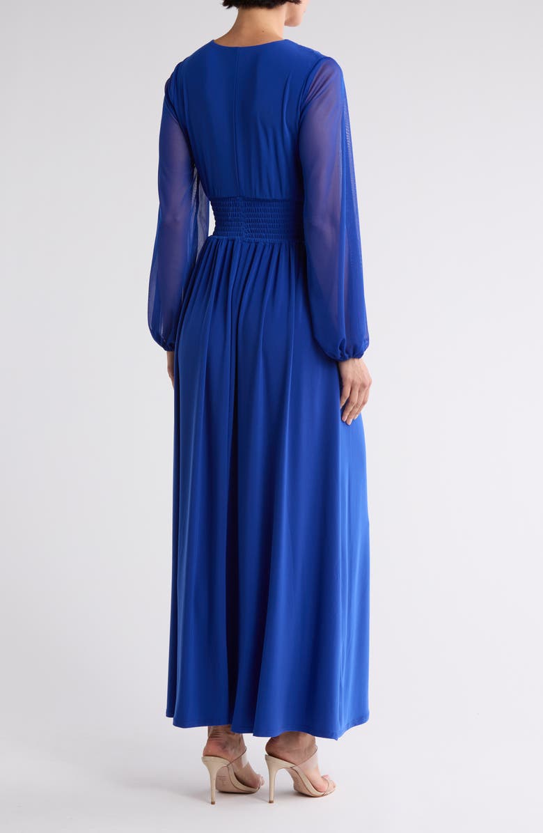 Marina Pleated Smocked Long Sleeve Chiffon Dress, Alternate, color, 