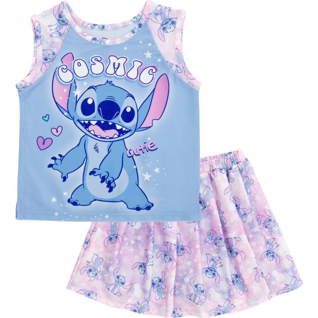 Disney Kids' Lilo & Stitch Athletic Sleeveless Tank Top And Skort Set In Stitch Light Blue