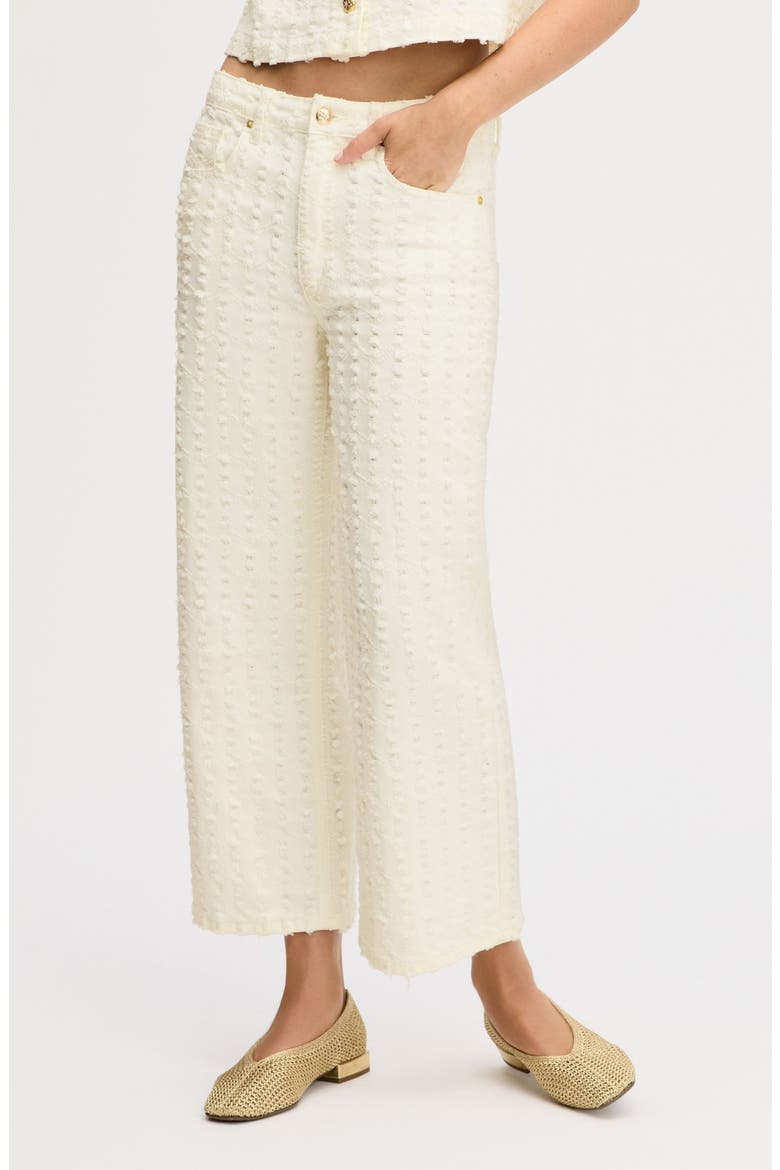 Laser Fray High Waist Cotton Pants, Main, color, ECRU