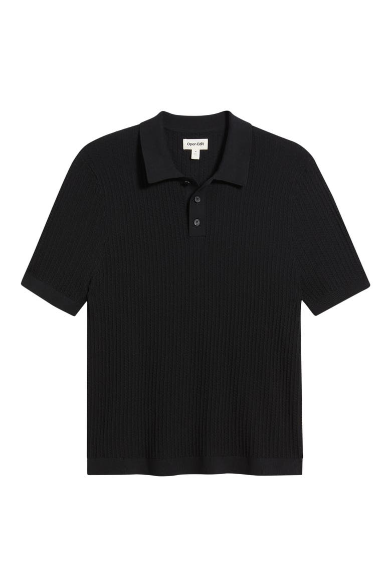 Textured Short Sleeve Polo Sweater, Alternate, color, BLACK