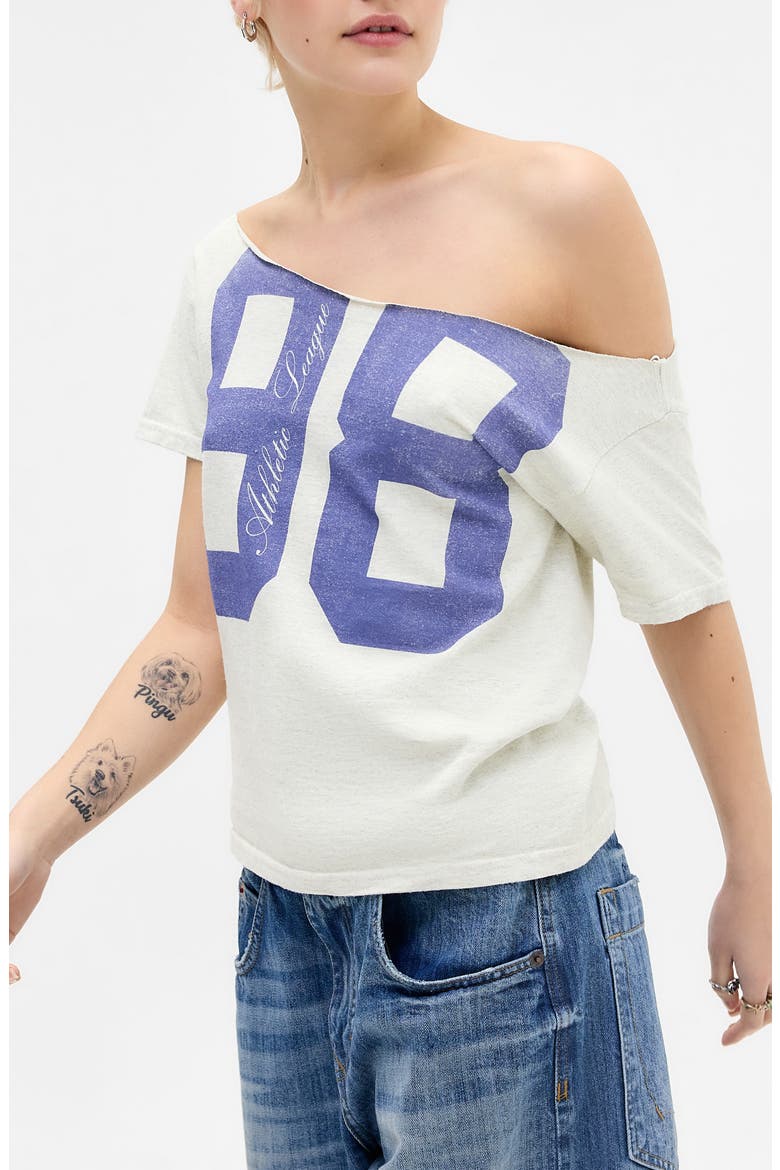 Off the Shoulder Logo Graphic T-Shirt, Main, color, GREY MARL
