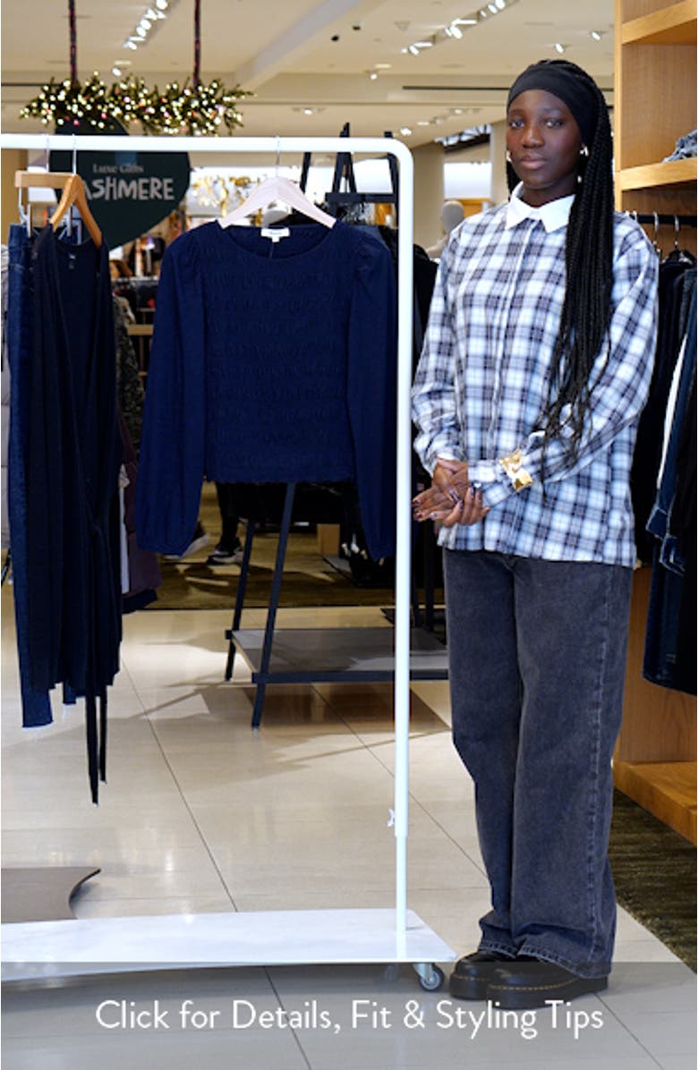 Smocked Boat Neck Long Sleeve Cotton Top, sales video thumbnail