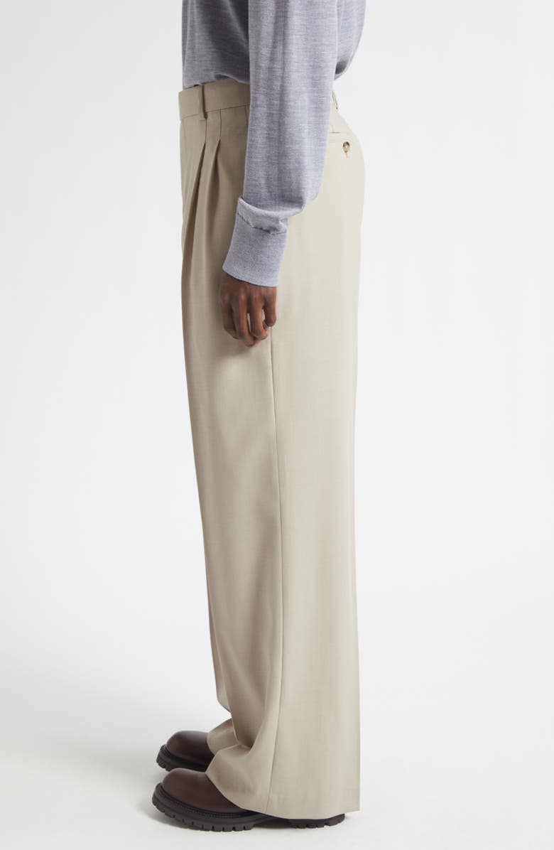 AMI PARIS Pleated Wool Pants, Alternate, color, Cafe Creme