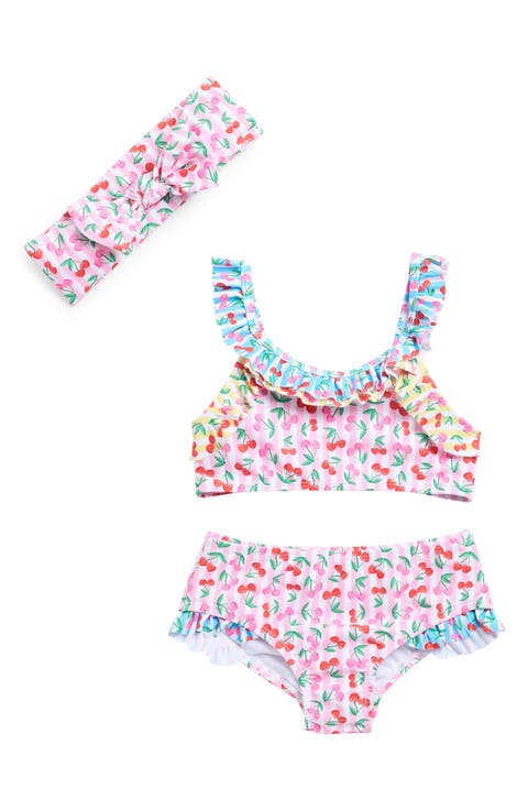 Kids' Floral Ruffle Two-Piece Swimsuit & Headband Set (Little Kid)