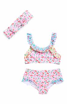 Andy & Evan Kids' Floral Ruffle Two-Piece Swimsuit & Headband Set