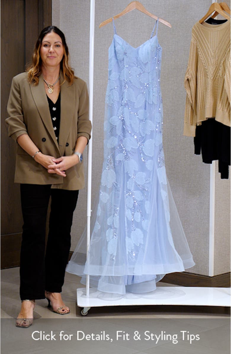 Embellished Floral Appliqué Mermaid Gown, sales video thumbnail