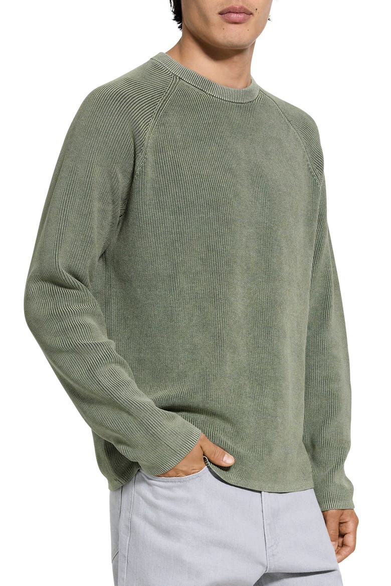 Washed Crewneck in Cotton Sweater, Alternate, color, WASHED LIGHT IVY