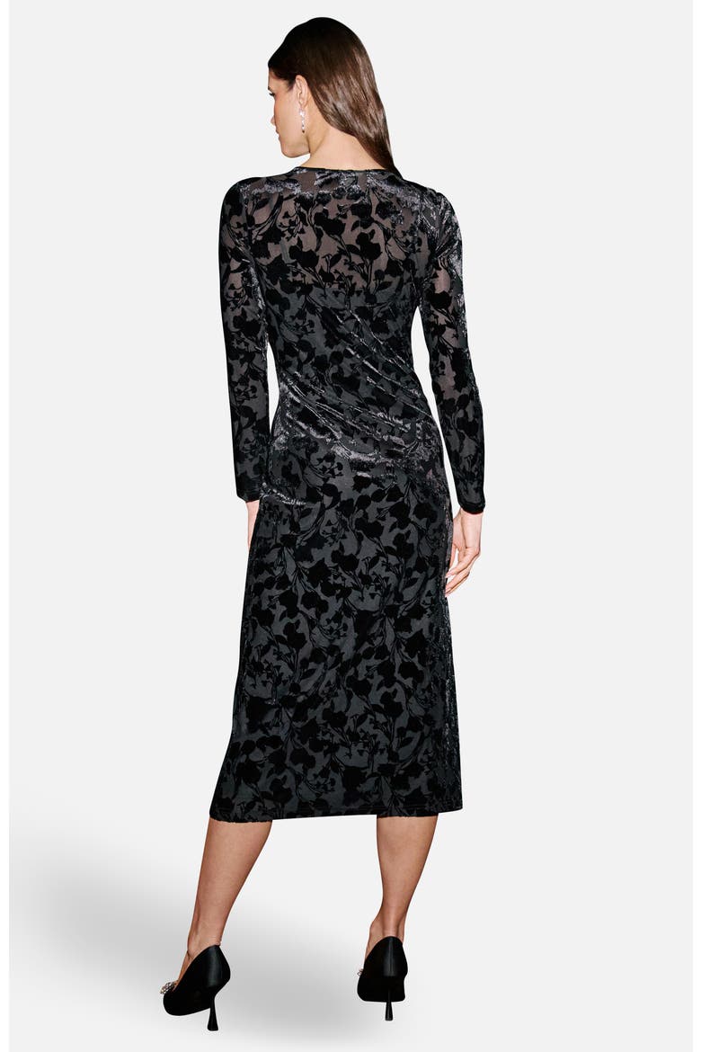 Burnout Floral Velvet Midi Dress, Alternate, color, Black
