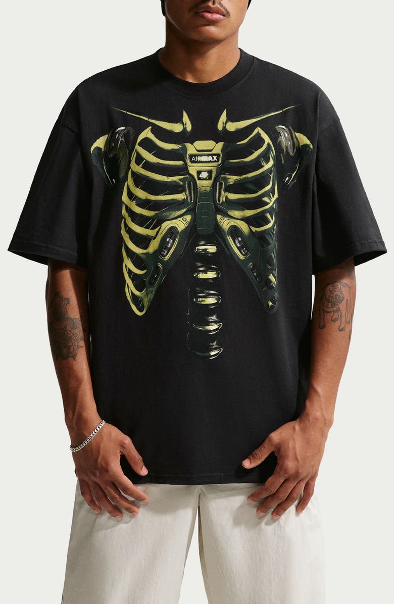 Nike Max90 Oversize Ribcage Cotton Graphic T-Shirt, Main, color, Black/ Volt