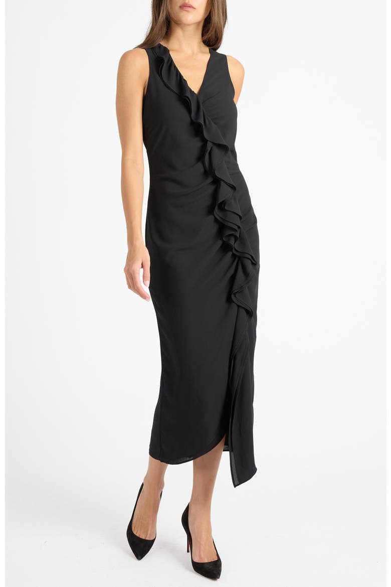 Tate Sleeveless Midi Dress in Fluid Crepe, Alternate, color, BLACK