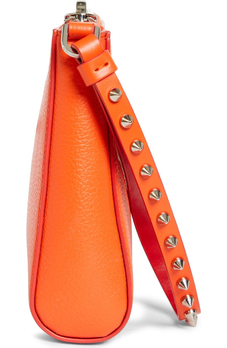 Christian Louboutin Mini Cabata Soft Leather Pouch, Alternate, color, Magma/ Silver