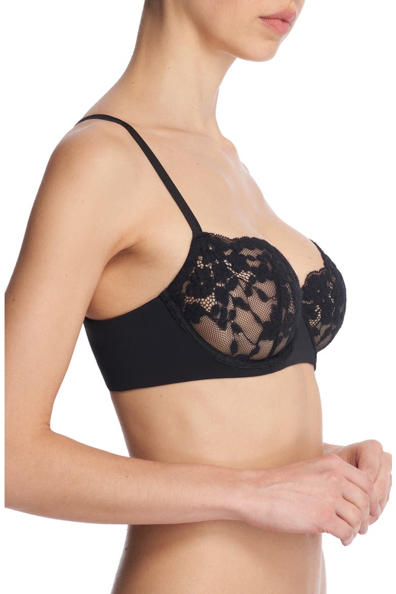 Plush Romance Lace Underwire Balconette Bra, Alternate, color, BLACK