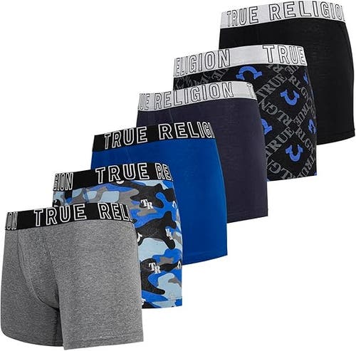 True Religion Boxer Briefs Stretch Underwear Pack Of 6 In Blue