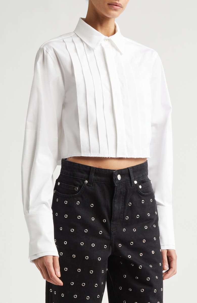 MONSE Crop Stretch Poplin Tuxedo Shirt, Alternate, color, Ivory