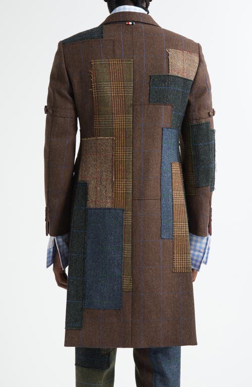 Thom Browne Hunting Tweed Patchwork Coat In Brown