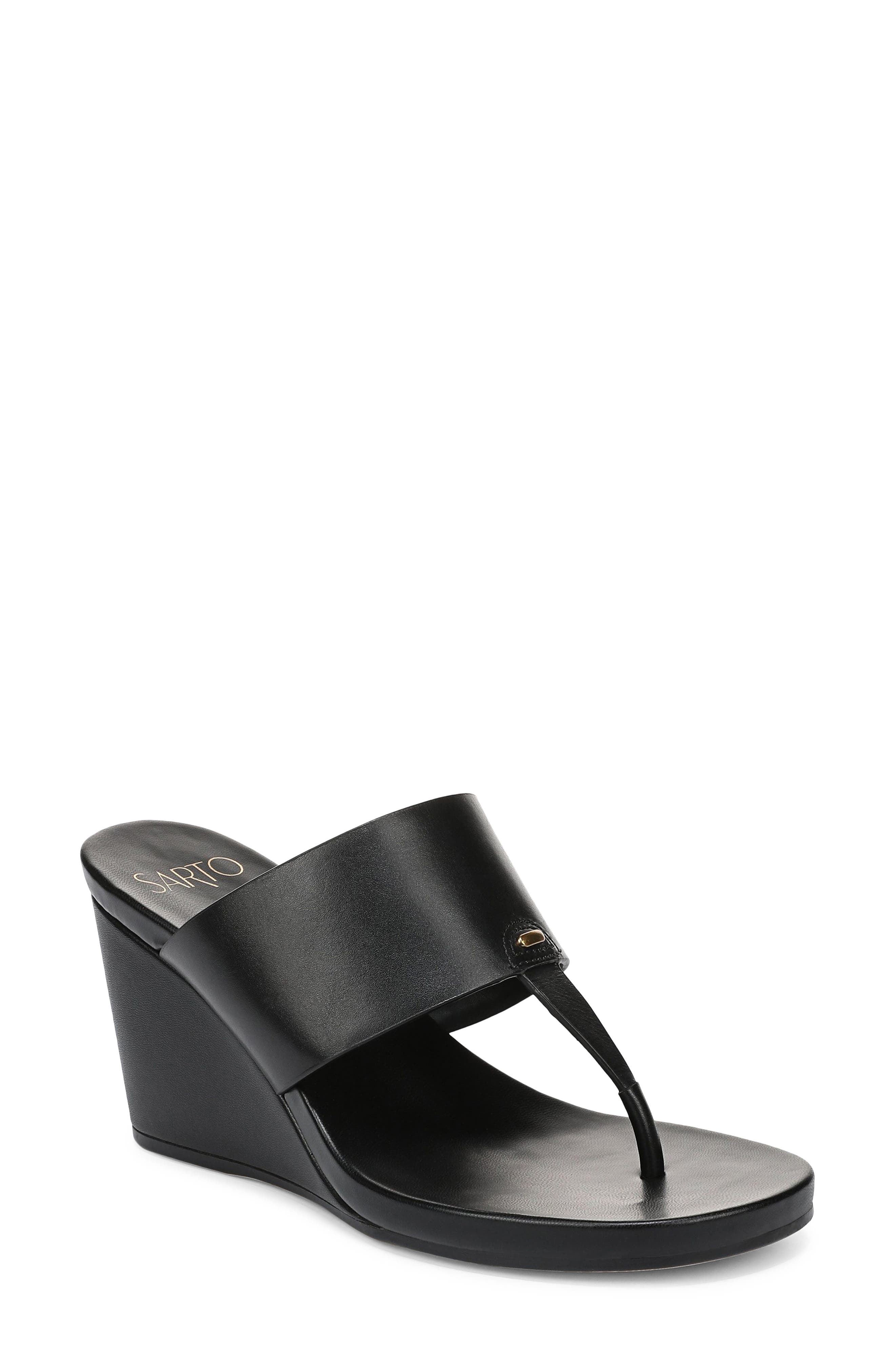 SARTO by Franco Sarto Talea Genuine Calf Hair Wedge Sandal, Main, color, Black