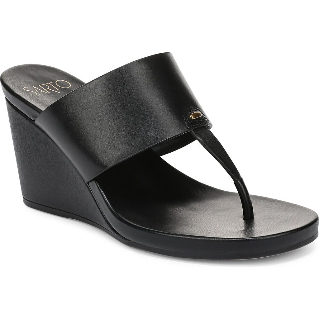 SARTO by Franco Sarto Talea Genuine Calf Hair Wedge Sandal in Black at Nordstrom, Size 7.5