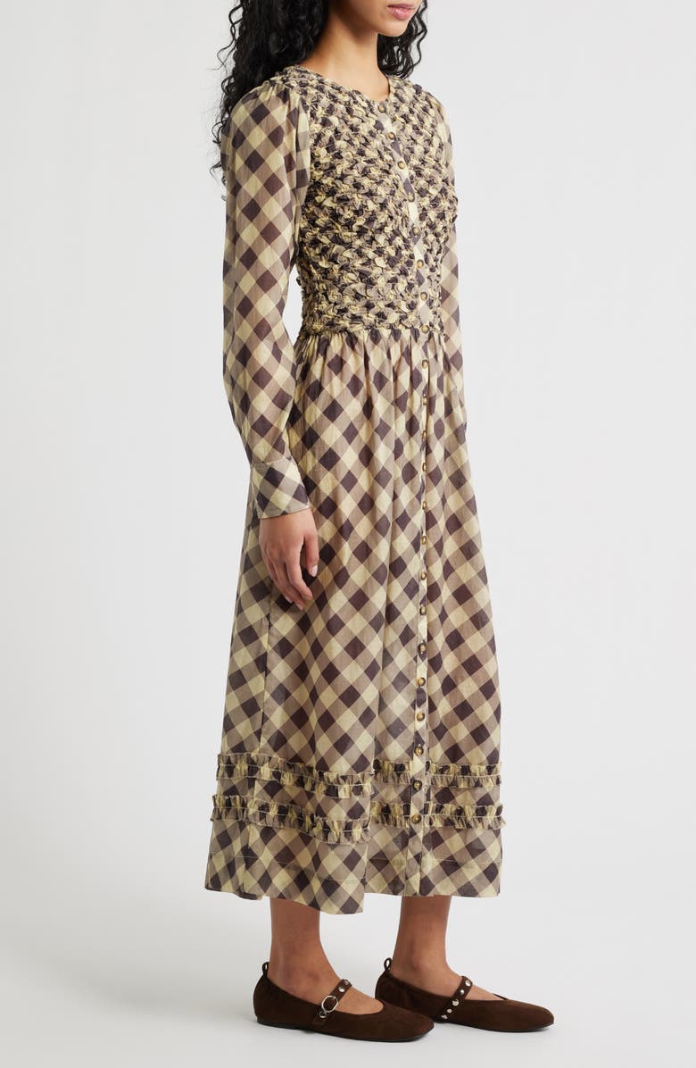 Damson Madder Posey Smocked Long Sleeve Midi Dress, Alternate, color, Butter