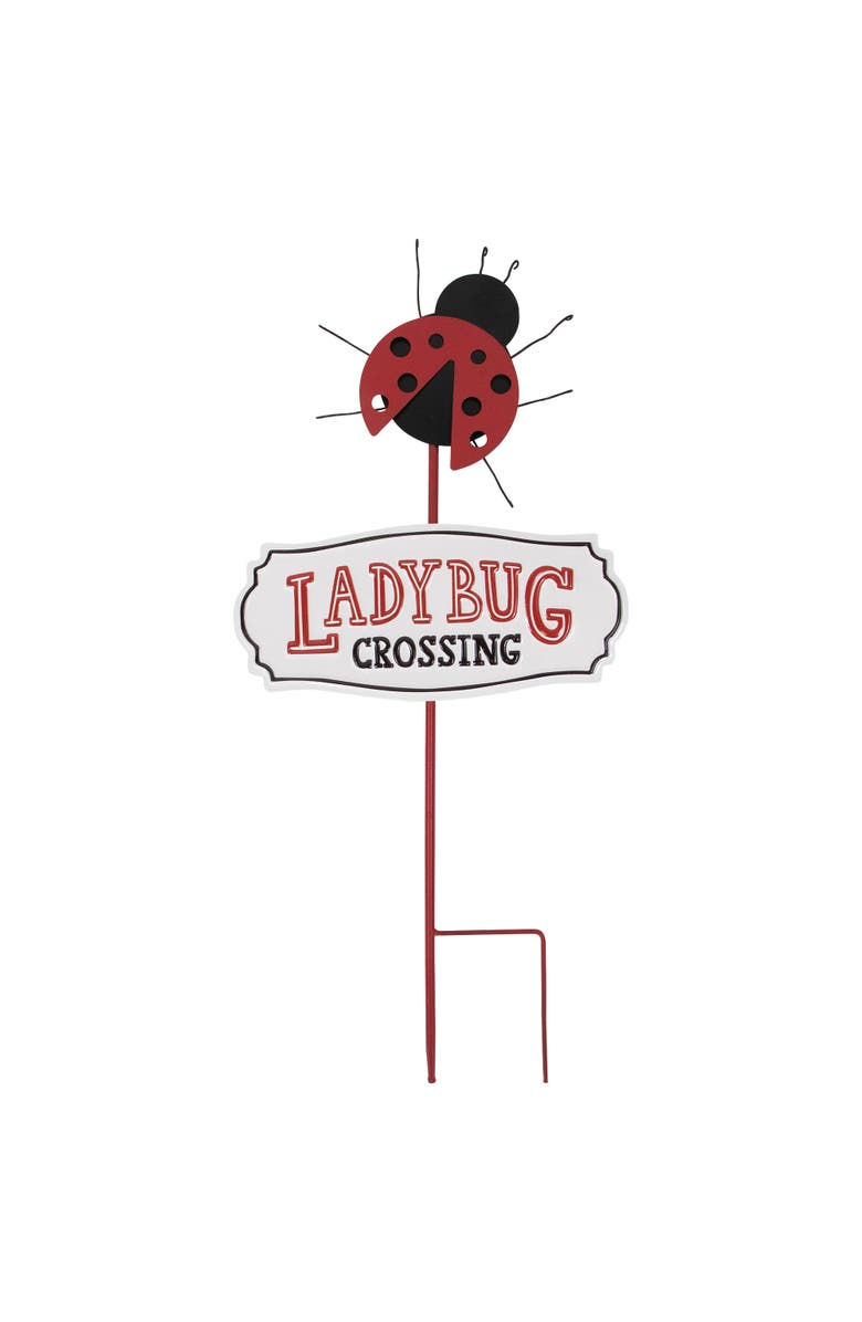Northlight Ladybug Crossing Metal Outdoor Garden Stake - 23", Main, color, Black