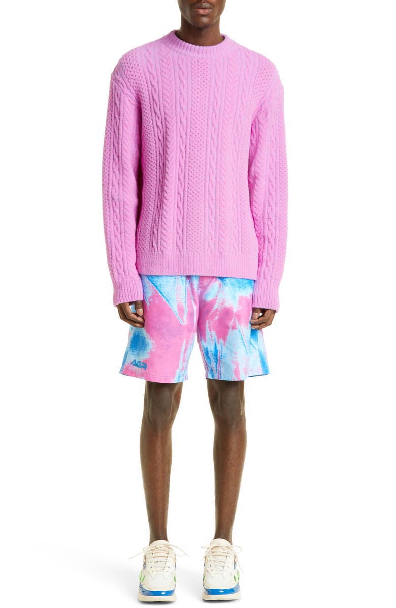 AGR Playful Crewneck Cable Knit Sweater, Alternate, color, 