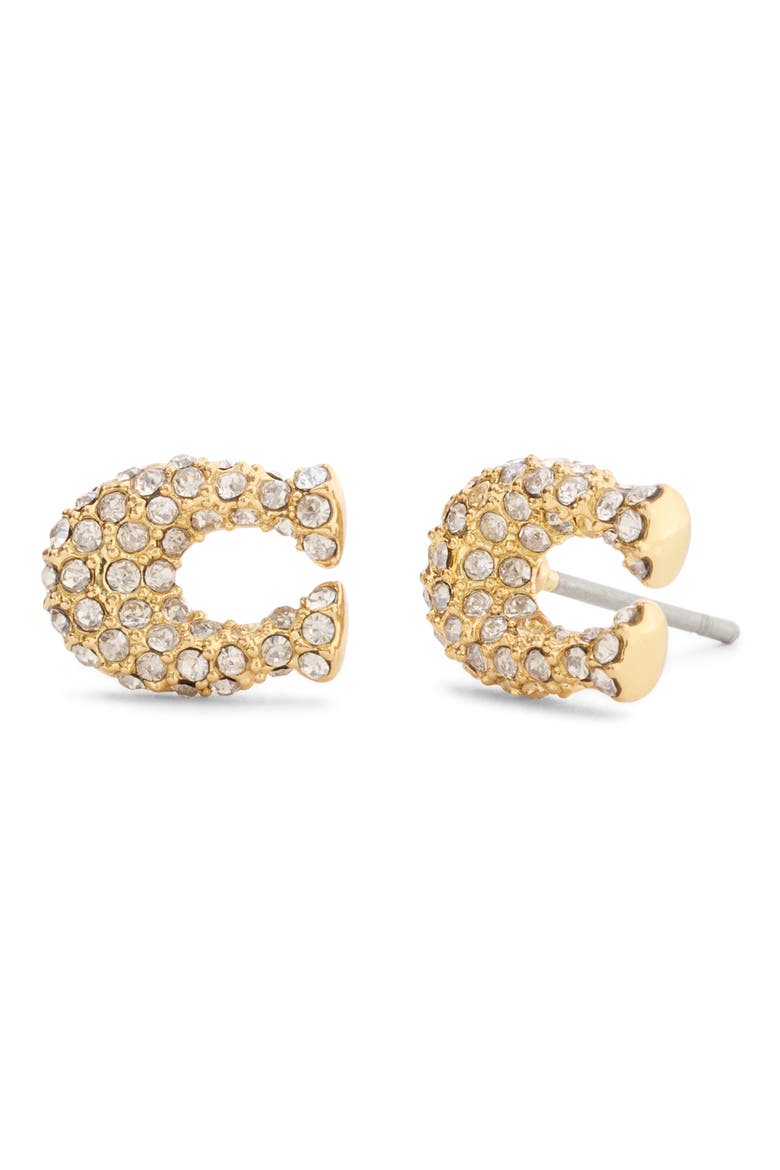 Pavé Signature C Stud Earrings, Main, color, SHINY GOLD