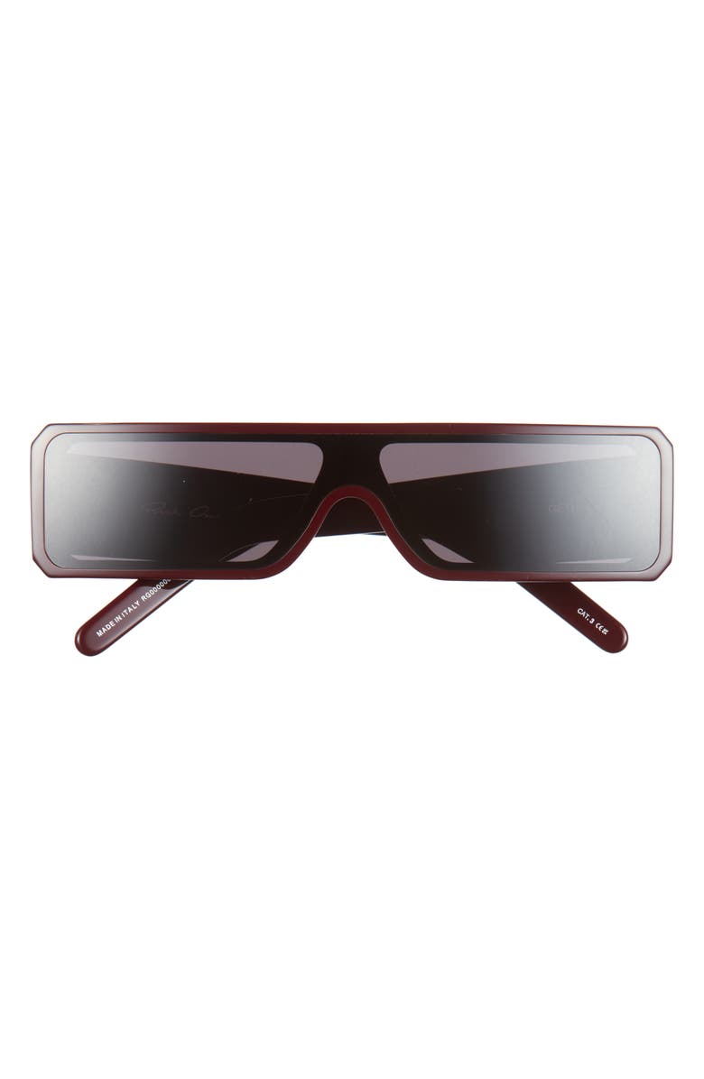 Rick Owens Geth Rectangular Shield Sunglasses, Main, color, Mahogany Temple/ Black Lens