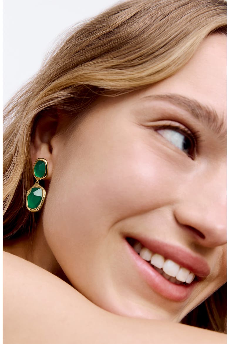 Green Onyx Drop Cocktail Earrings, Alternate, color, 18CT GOLD VERMEIL / GREEN ONYX