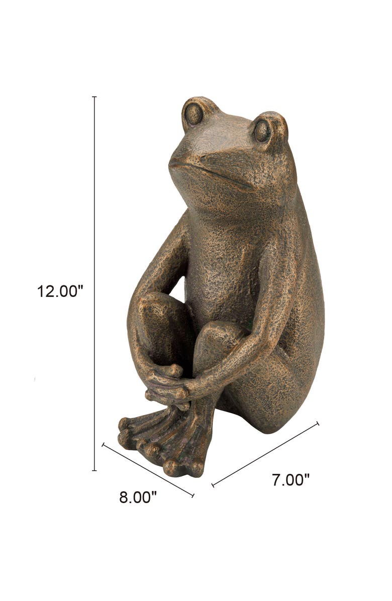 Glitzhome 12"H Resin Bronze Squatting Frog Statue, Alternate, color, Brown