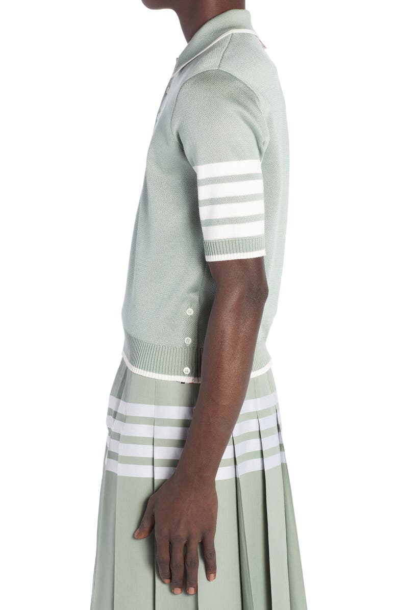 Thom Browne Bird's Eye Tipped Silk & Cotton Polo, Alternate, color, 