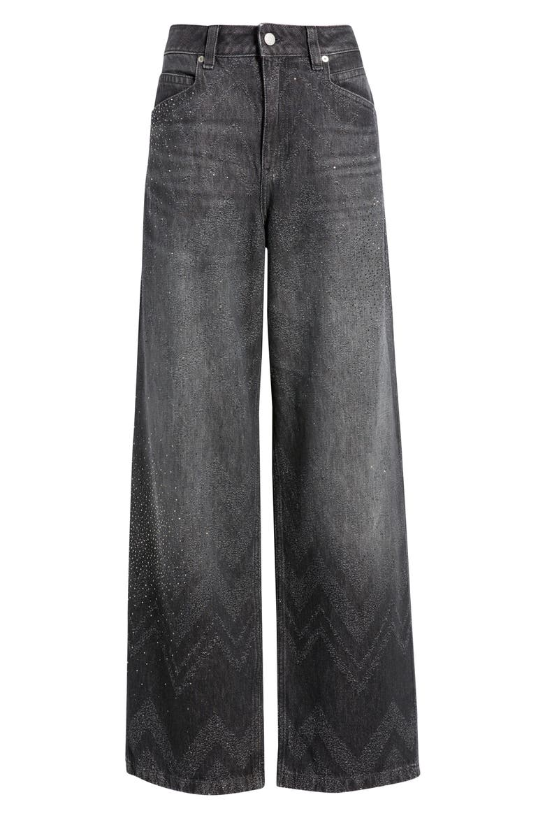 Slouchy Rhinestone Wide Leg Jeans, Alternate, color, BLACK