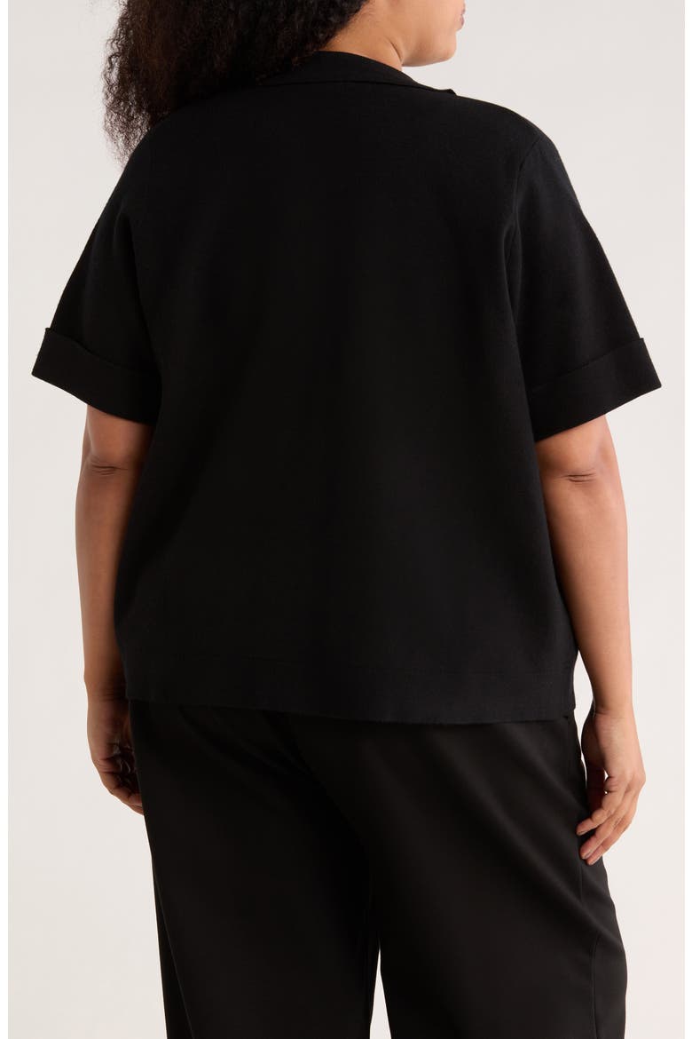 Short Sleeve Button Front Cardigan, Alternate, color, BLACK
