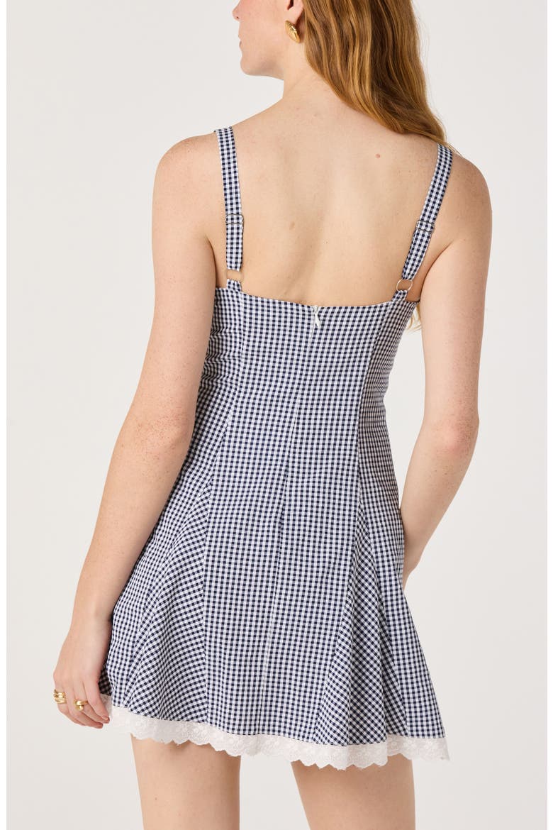 Nicolette Lace & Gingham Minidress, Alternate, color, NAVY GINGHAM